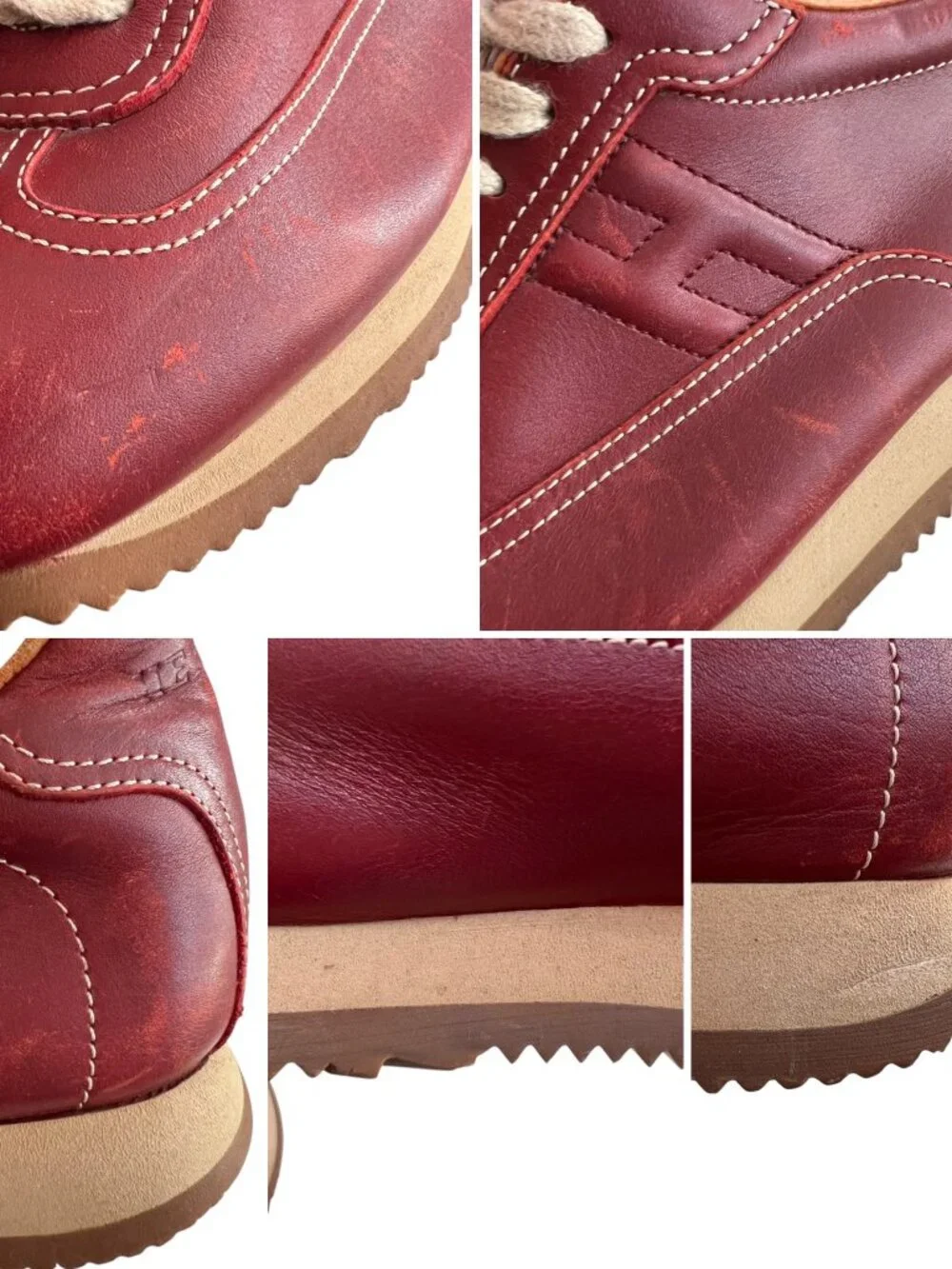 Hermes Quick leather sneakers red leather lace up 38.5 US womens 8 low top shoes - Picture 10 of 14